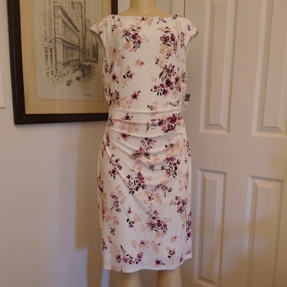 NWT! Lauren Ralph Lauren Cream/Purple Floral Dress-Size 14
